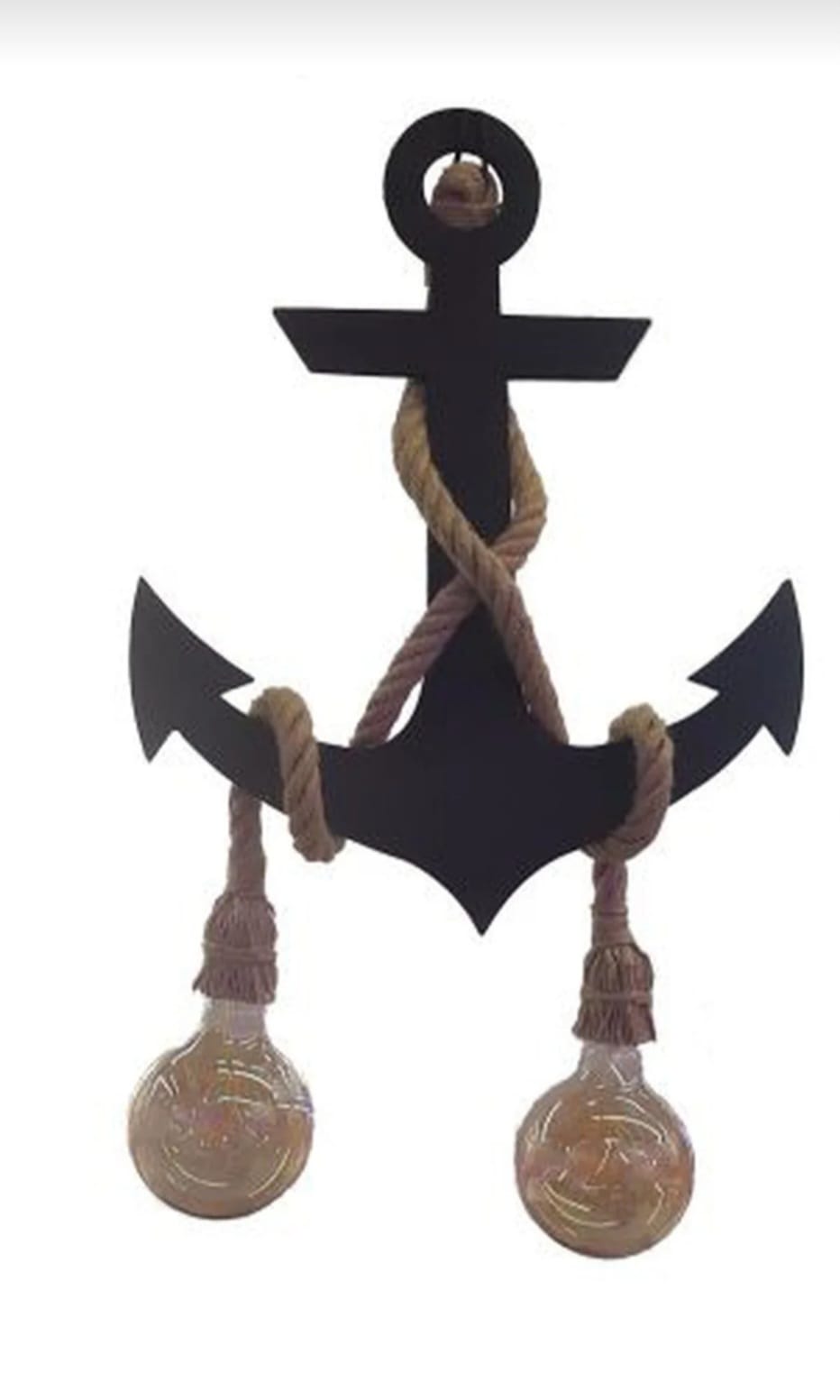 Handcrafted Wooden Anchor Pendant Light - Nautical Dual-Rope Chandelier with Adjustable Hanging Height