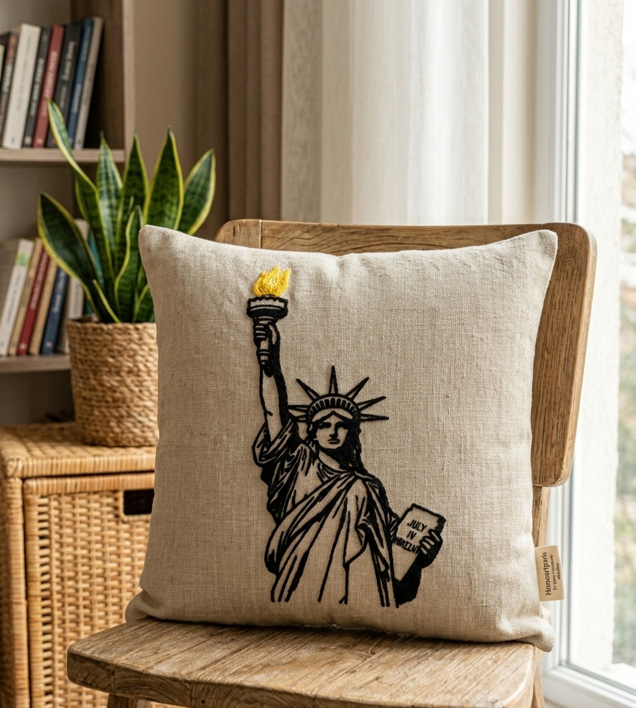 Statue of Liberty Handmade Punch Needle Pillow Homeartparis production