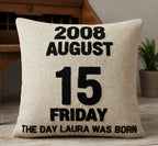 Homeartparis Custom Date Punch Needle Pillow | Personalized Beige Linen Cushion, Anniversary Gift for Couple, 16x16" Hand Embroidered Pillow Cover or Ins