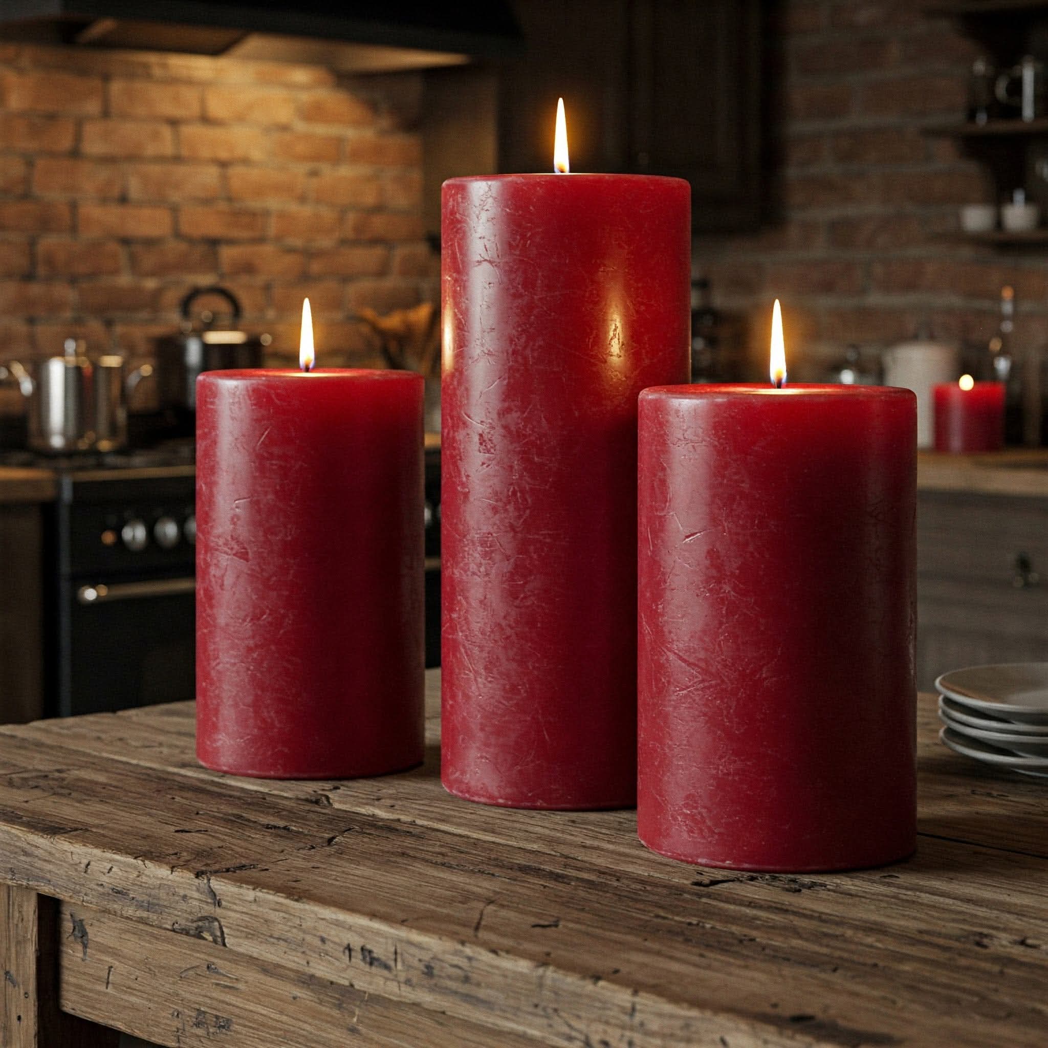 Customizable size red Pillar Candle Handmade Table Centerpiece Homeartparis production