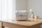 Chalk White Crochet Crossbody Bag - Handmade Popcorn Stitch Purse by Seval Özsoy - Soft T-Shirt Yarn Mini Bag - Unique Designer Gift