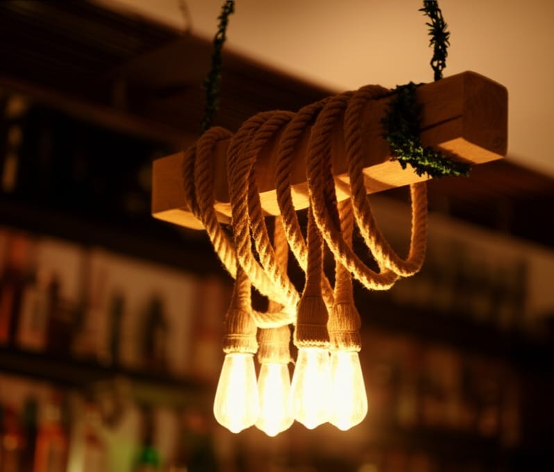 Vintage Rustic Solid Wood Beam Chandelier with 4 Hanging Rope Sockets Homeartparis production