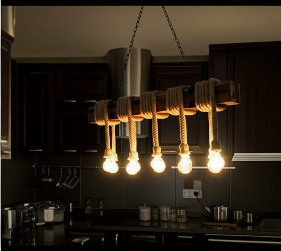 Rustic 100 cm Wood Beam Chandelier with 10 Hanging Rope Sockets Homeartparis production