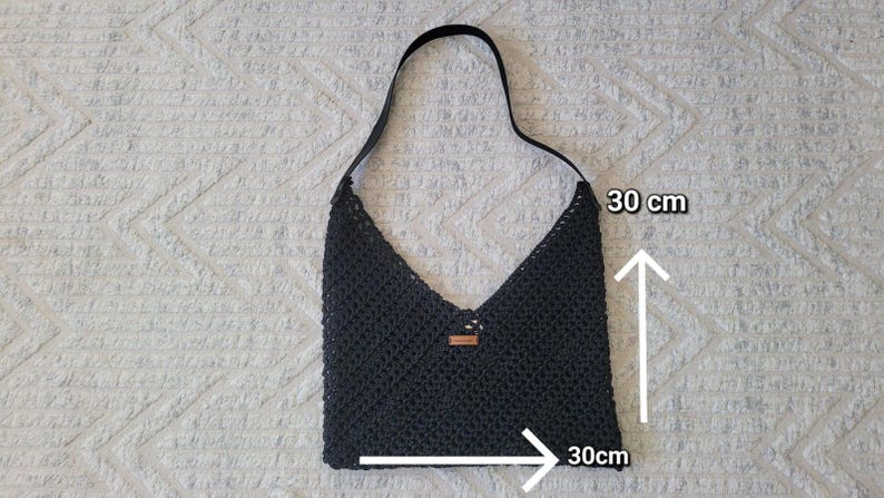Home art paris Elegant Black Crochet Evening Bag - Designer Hand-Knitted Shoulder Bag by Seval Özsoy - Unique Formal Crossbody Purse with Vegan Leaher Strap
