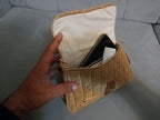 Handmade Straw Shoulder Bag - Bohemian Crossbody by Seval Özsoy - Natural Woven Summer Purse with Gold Ring Buckle - Unique Artisan Gift