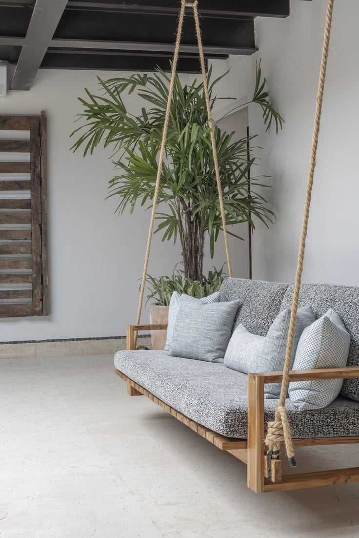 Porch Swing - Rustic Hanging Sofa & Cabin Style Pine Wood Lounge