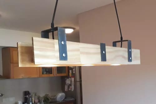 Rustic Wood LED Chandelier, Linear Light for Kitchen Island, 3-Spotlight Fixture, Minimalist Office Ceiling Lamp