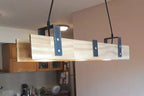 Rustic Wood LED Chandelier, Linear Light for Kitchen Island, 3-Spotlight Fixture, Minimalist Office Ceiling Lamp