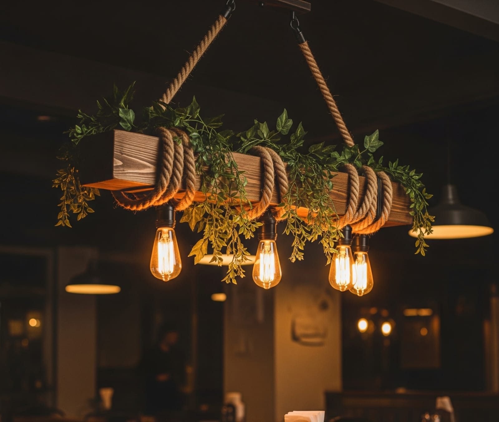 Rustic Wood Beam Chandelier, Scandinavian Style Pendant, Modern Farmhouse Kitchen Island Lighting