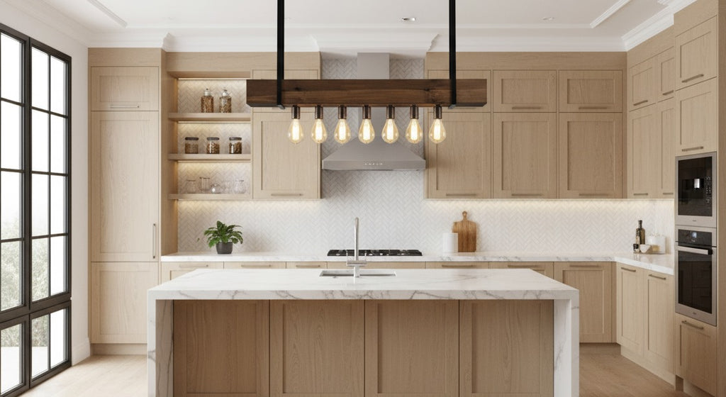 Wood Beam and Rope Chandelier 8-Light Industrial Pendant Homeartparis production