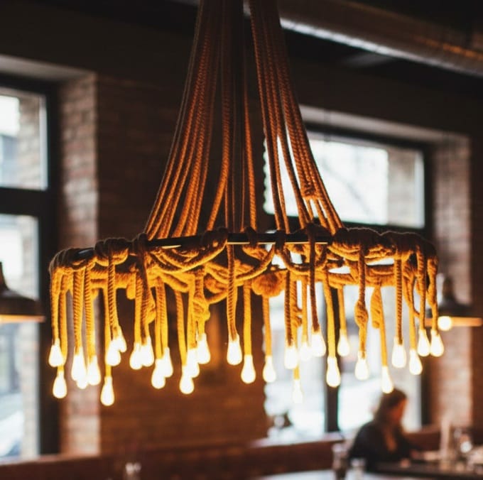 Grand 35-Arm Jute Rope Chandelier - Large Industrial Round Pendant Light - Homeartparis production