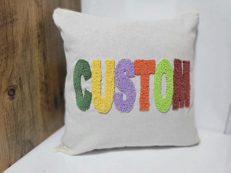 homeartparis desing Custom Text Punch Needle Pillow, Choose Your Colors, Personalized Word Cushion Cover, Fun Home Decor Gift by SevalDesing