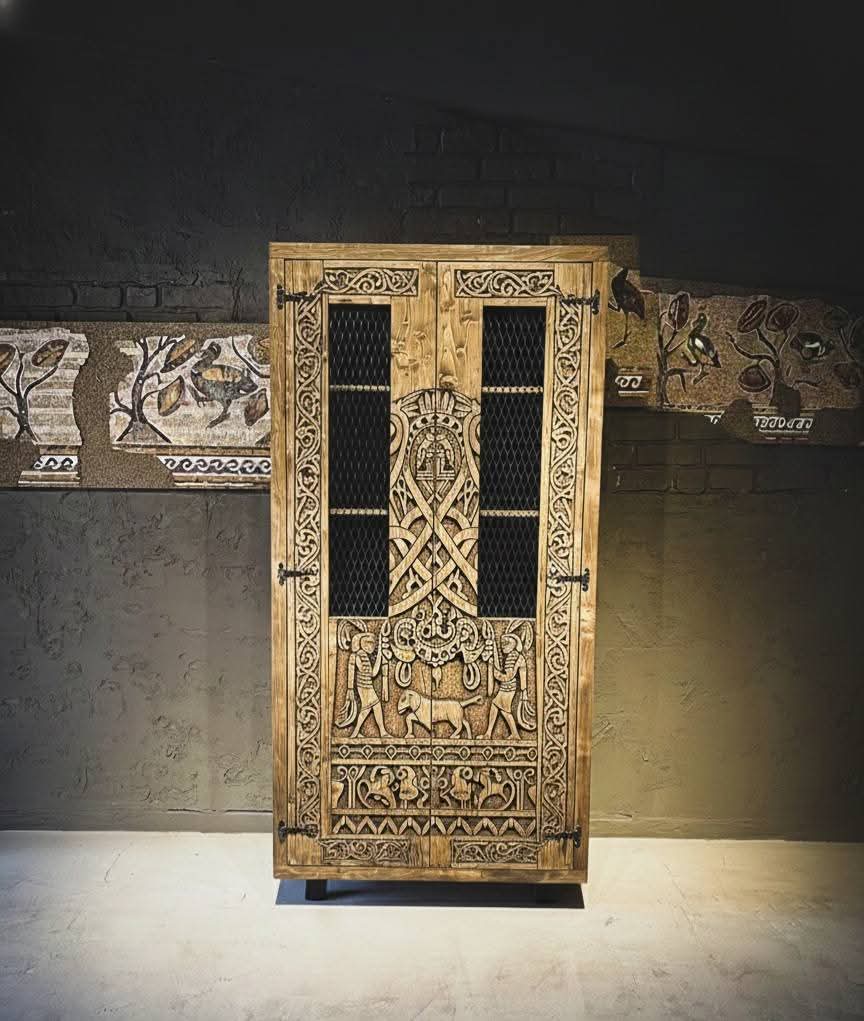 Hand-Carved & Wood-Burned Rustic Spruce Wood Cabinet - Homeartparis production
Important Note: Free Worldwide Shipping & Secure Delivery!