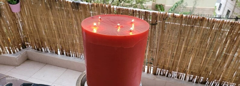 Customizable size red Pillar Candle Handmade Table Centerpiece Homeartparis production