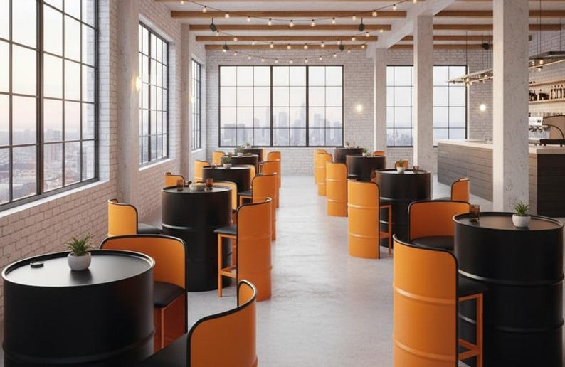 Industrial Metal Barrel Bistro Set | Custom Color Bar Table & Chairs Homeartparis