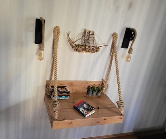Homeartparis Handcrafted Rustic Wall-Mounted Rope Swing Table with Sconce Set