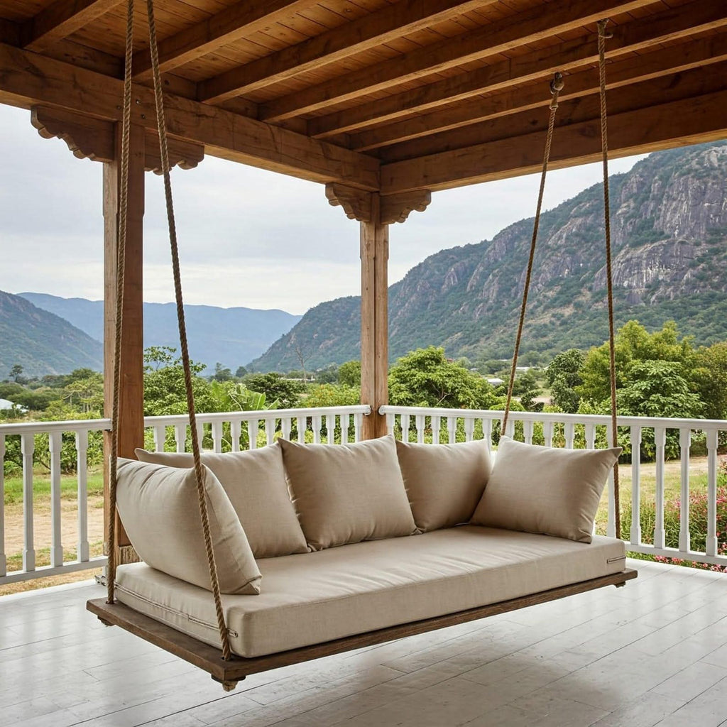 Mountain Lodge Porch Swing - Rustic Hanging Sofa & Cabin Style Pine Wood Lounge