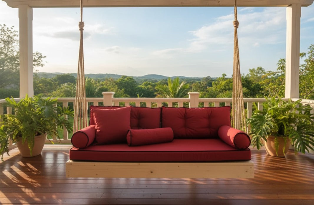 Red Wood Hanging Sofa Minimalist Indoor Couch Homeartparis production, swing bed