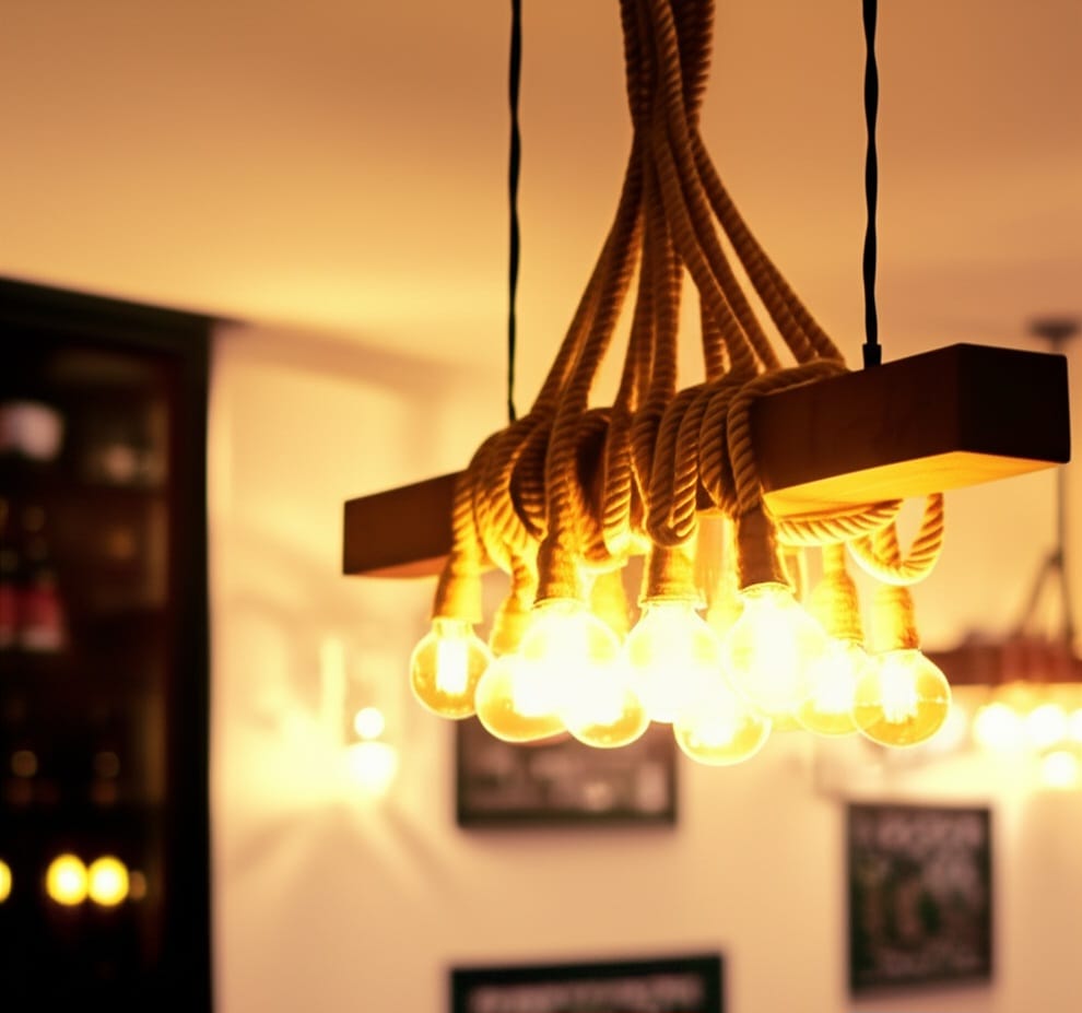 Rustic Wood Beam Chandelier with 10 Hanging Rope Sockets Vintage Industrial Light Homeartparis production
