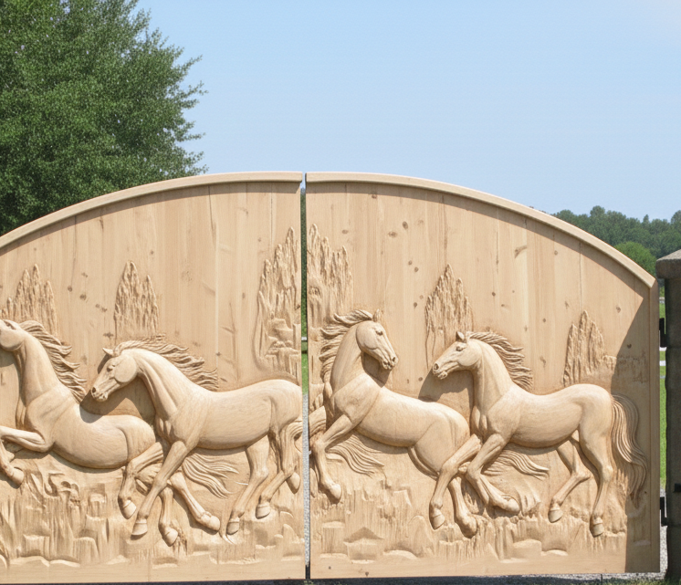 Masterpiece Hand-Carved Solid Chestnut Grand Entrance Gate - 4.5 Meters Wide Luxury Exterior Door - Homeartparis production