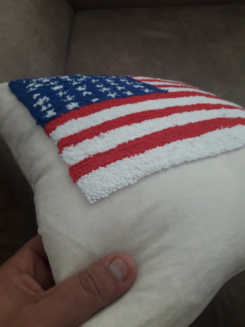 homeartparis Punch Needle American Flag Pillow Cover | Tufted USA Flag Cushion | Patriotic Home Decor Accent | Handmade 4th of July Gift