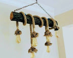 6-Light Natural Oak Branch and Rope Rustic Chandelier - Organic Homeartparis Design