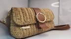 Bohemian Straw Crossbody Bag - Handmade Authentic Mini Bag by Seval Özsoy - Natural Woven Shoulder Purse with Leather Flap - Unique Artisan Gift