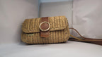 Bohemian Straw Crossbody Bag - Handmade Authentic Mini Bag by Seval Özsoy - Natural Woven Shoulder Purse with Leather Flap - Unique Artisan Gift