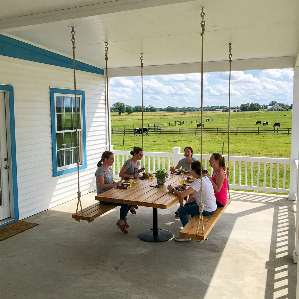 Homeartparis Handcrafted Industrial Solid Wood Dining Table with Swing Benches