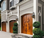 Vitage Wooden Garden Gate, Medieval Hand-Carved Chestnut Wood Double Doors with Rearing Horse Reliefs - Custom Size and Logo Options Homeartparis production