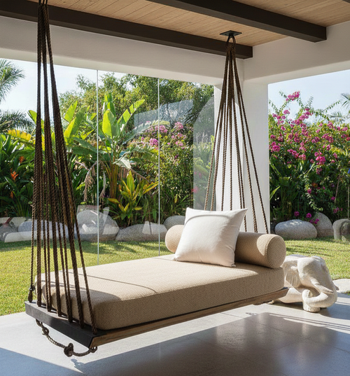 Artisan Handcrafted Spruce Wood Hanging Swing Bed - Complete All-Inclusive Set - Homeartparis production