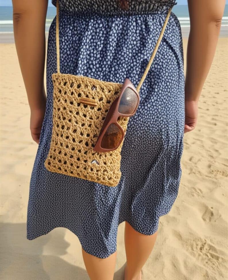 The Handmade Black Crochet Mini Shoulder Bag - Bohemian Knit Crossbody Purse with Faux Leather Details - Eco-Friendly Small Handbag for Daily Use