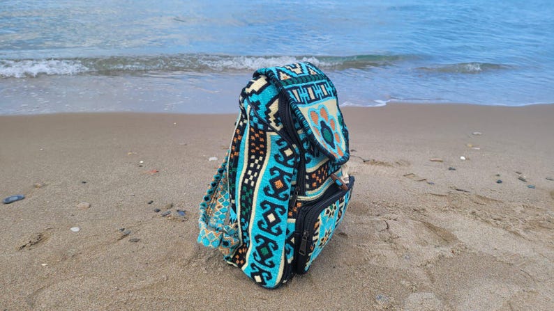 Ethnic Boho Backpack - Handwoven Authentic Kilim Pattern Travel Bag by Seval Özsoy - Unique Bohemian Rucksack - Artisan Kilim Accessory
