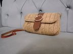 Handmade Straw Shoulder Bag - Bohemian Crossbody by Seval Özsoy - Natural Woven Summer Purse with Gold Ring Buckle - Unique Artisan Gift