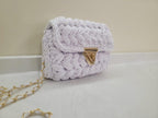 Chalk White Crochet Crossbody Bag - Handmade Popcorn Stitch Purse by Seval Özsoy - Soft T-Shirt Yarn Mini Bag - Unique Designer Gift