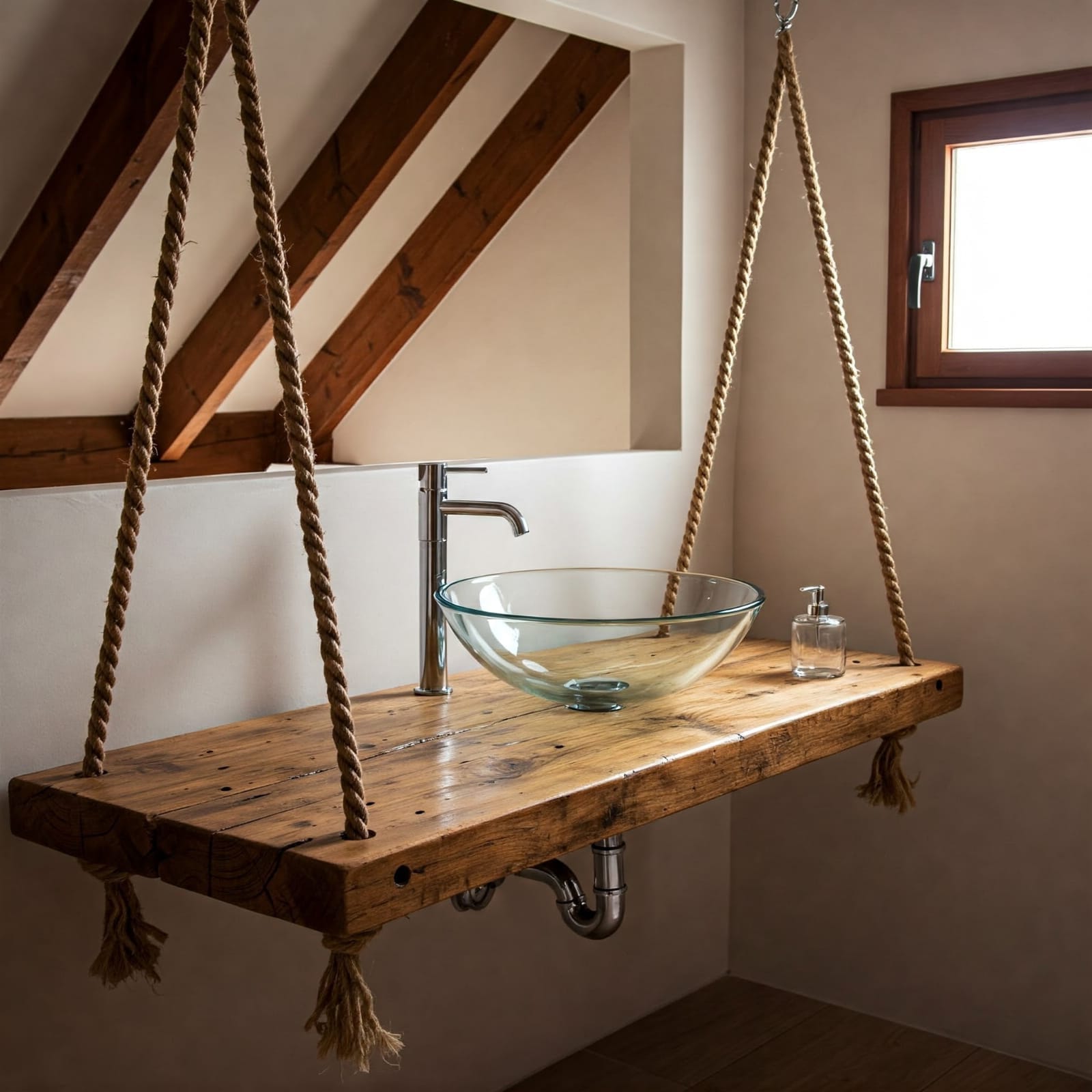Homeartparis Handcrafted Hanging Solid Wood Vanity Set - 100x60 cm Floating Rustic Bathroom Sink Unit
