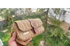 Handmade Straw Shoulder Bag - Bohemian Crossbody by Seval Özsoy - Natural Woven Summer Purse with Gold Ring Buckle - Unique Artisan Gift