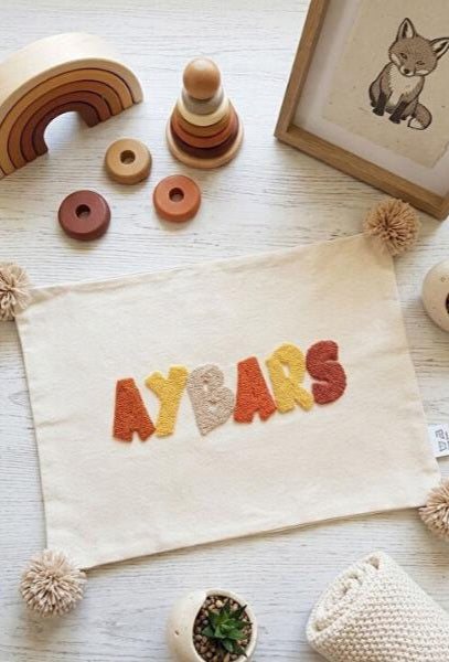 baby pillow Text  Pillow, Punch Needle Personalized Cushion Cover, Rectangular Name Pillow, Linen Decor Gift