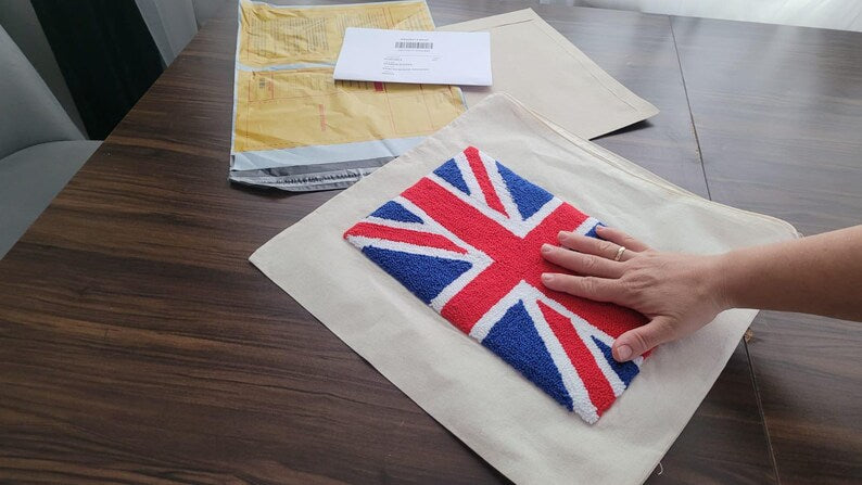 Homeartparis Punch Needle UK Flag Pillow - Handmade Union Jack Tufted Cushion by Seval Özsoy - Patriotic British Decor - Available as Cover Only or with Filling