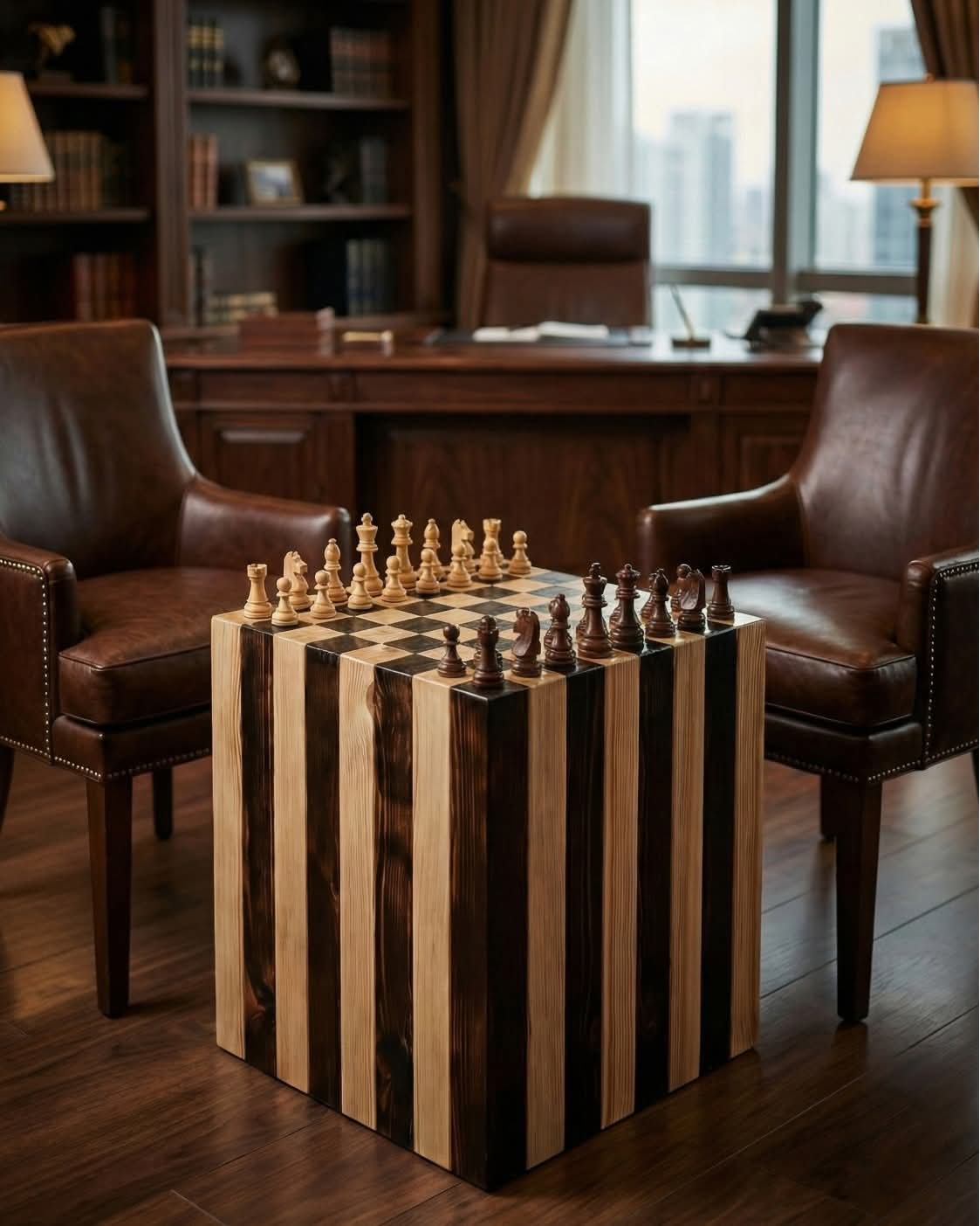 exquisite handcrafted chess table, a premium Homeartparis production. Designed with a perfect blend of functionality and artisan aesthetics, this solid wood table serves as both a professional