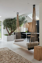 Artisan Handcrafted Spruce Wood Hanging Swing Bed - Indoor Outdoor Jute Rope Daybed - Homeartparis production