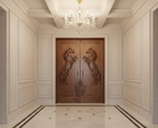 Vitage Wooden Garden Gate, Medieval Hand-Carved Chestnut Wood Double Doors with Rearing Horse Reliefs - Custom Size and Logo Options Homeartparis production