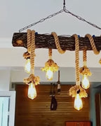 6-Light Natural Oak Branch and Rope Rustic Chandelier - Organic Homeartparis Design