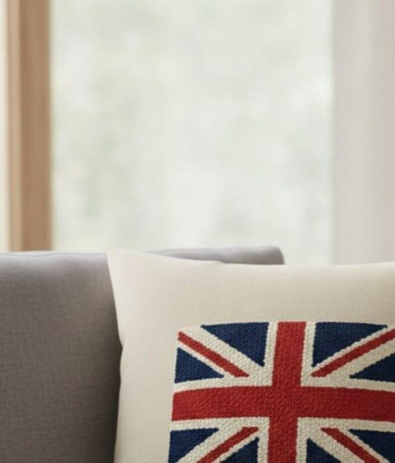 Homeartparis Punch Needle UK Flag Pillow - Handmade Union Jack Tufted Cushion by Seval Özsoy - Patriotic British Decor - Available as Cover Only or with Filling