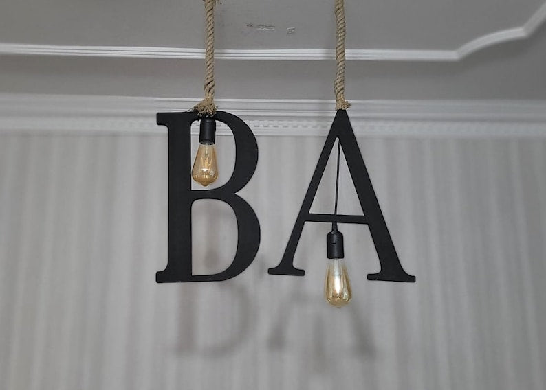 Customizable Wooden Letter & Number Jute Rope Pendant Lamp - Homeartparis production