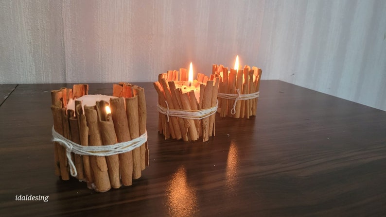 Natural Cinnamon Stick Candle , 3 pcs Handmade candle,  Rustic Table Centerpiece Homeartparis production