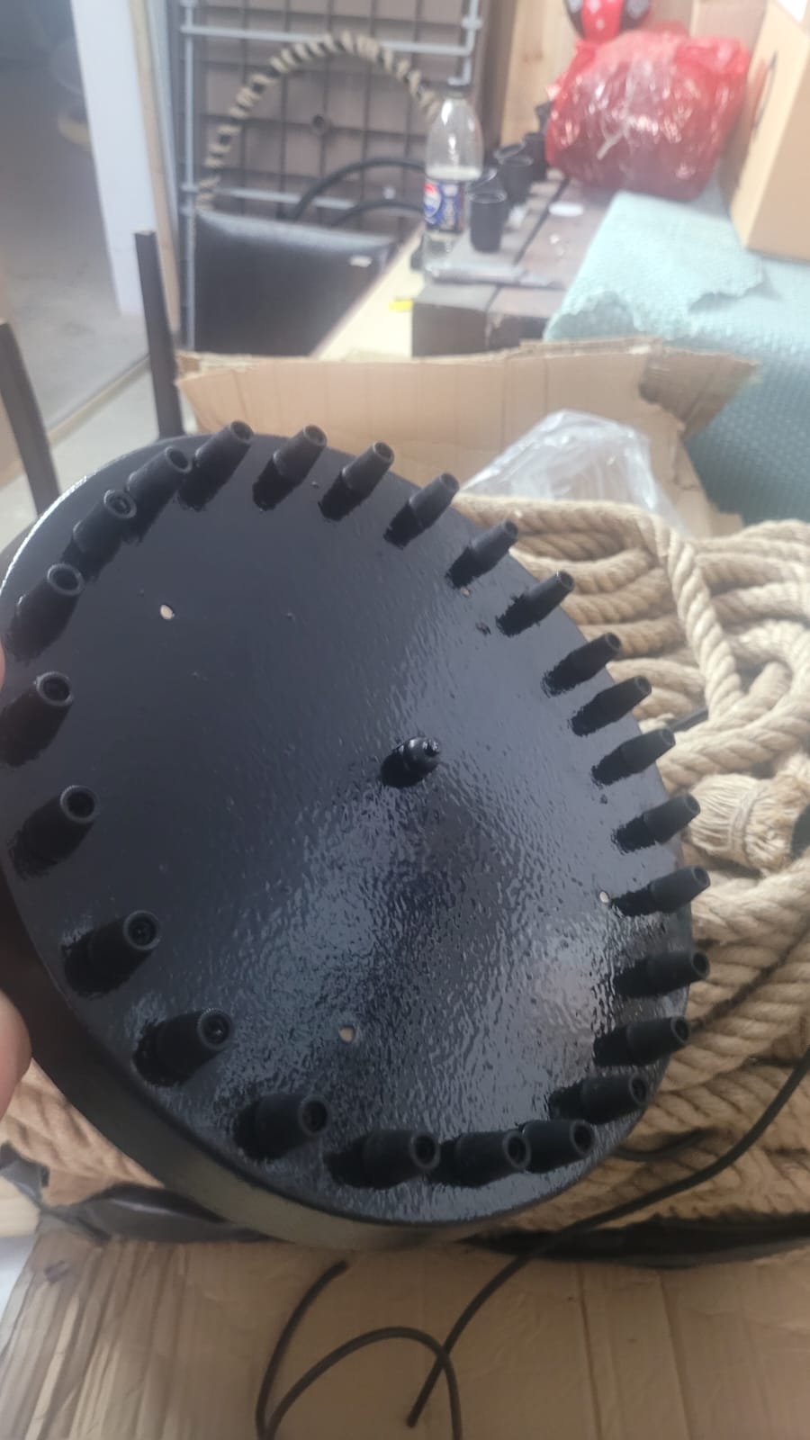 Grand 35-Arm Jute Rope Chandelier - Large Industrial Round Pendant Light - Homeartparis production