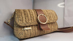 Bohemian Straw Crossbody Bag - Handmade Authentic Mini Bag by Seval Özsoy - Natural Woven Shoulder Purse with Leather Flap - Unique Artisan Gift