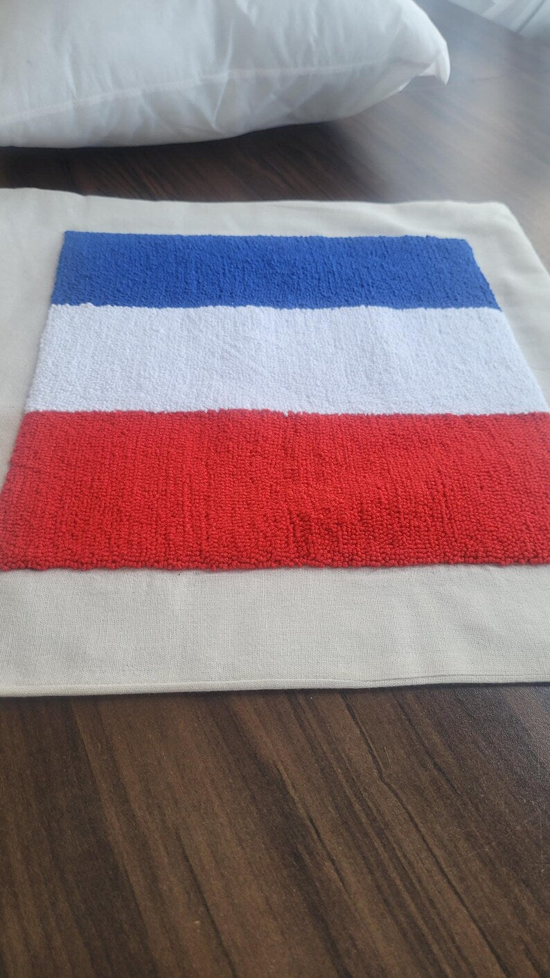 Homeartparis French Flag Punch Needle Pillow Cover, France Linen Cushion Case, Parisian Style Gift, Textured Home Decor 16x16