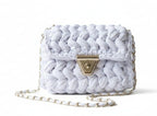 Chalk White Crochet Crossbody Bag - Handmade Popcorn Stitch Purse by Seval Özsoy - Soft T-Shirt Yarn Mini Bag - Unique Designer Gift